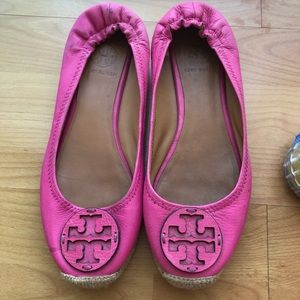 Tory Burch pink leather espadrille flats